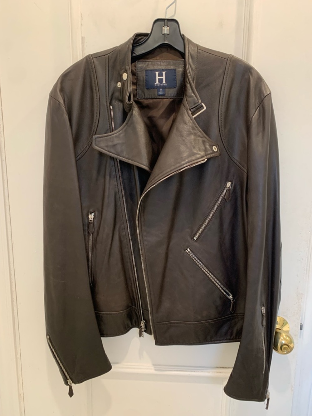 Tommy Hilfiger brown lamb leather moto jacket. Size Medium